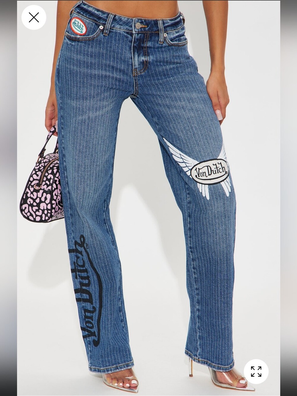 Von Dutch Blue Wing Logo Striped Straight-Leg Jeans - Blue - Picture 1 of 4